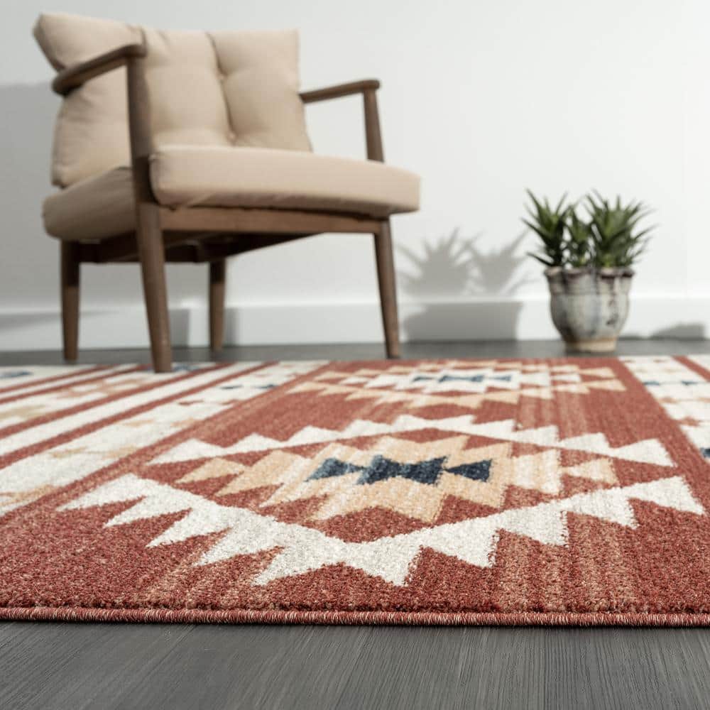 Southwestern Red and Beige 8' x 10' Synthetic Area Rug