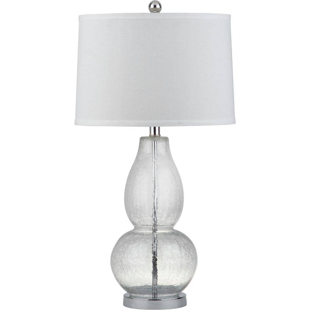 Mercurio Silver Finish Double Gourd Clear Crackle Glass Table Lamp Set