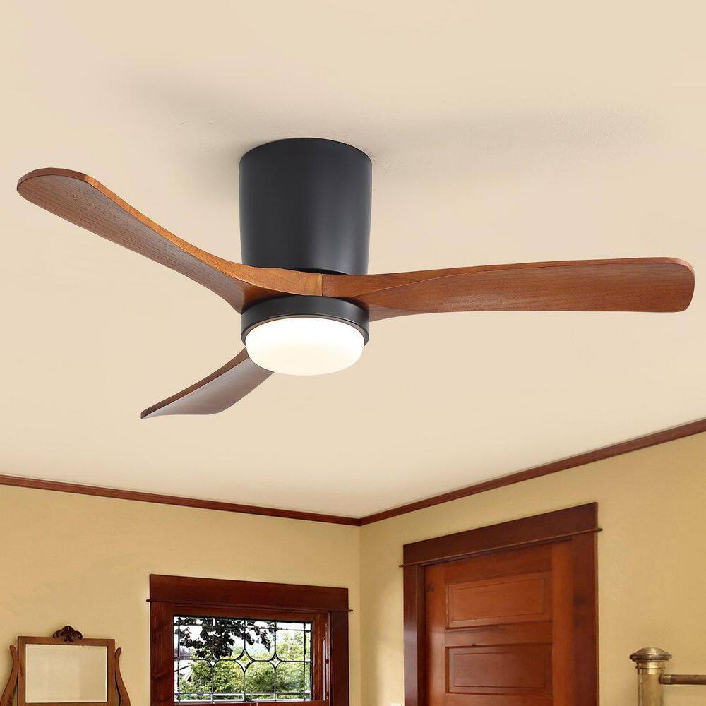 42 in. Indoor/Outdoor Flush Mount Black LED Ceiling Fan with 3-Reversible Wood Blades, 6-Speed DC Remote Control price history on PriceWatchPro