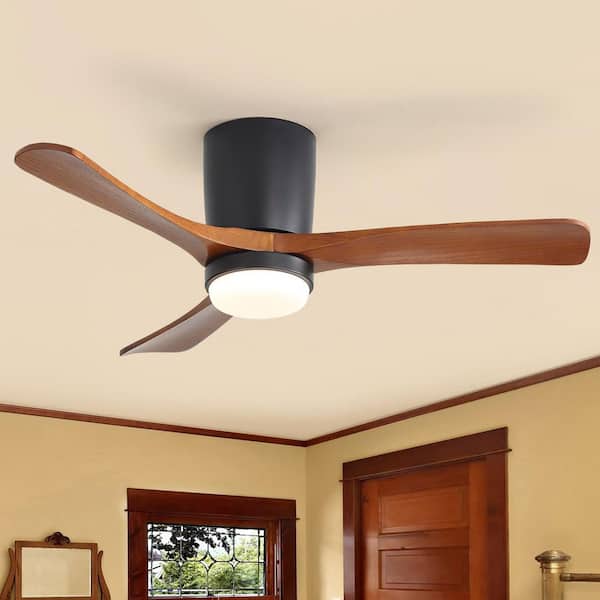 42 in. Indoor/Outdoor Flush Mount Black LED Ceiling Fan with 3-Reversible Wood Blades, 6-Speed DC Remote Control