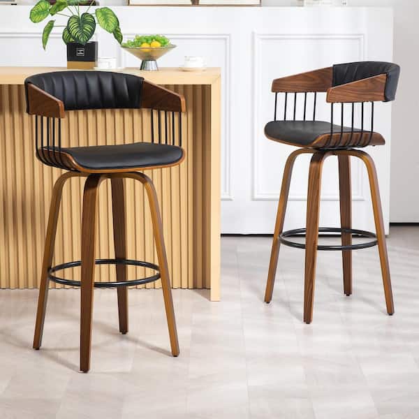 Beaumont 31 in. Black Wood Bar Stool with Faux Leather Seat 1 (Set of Included)