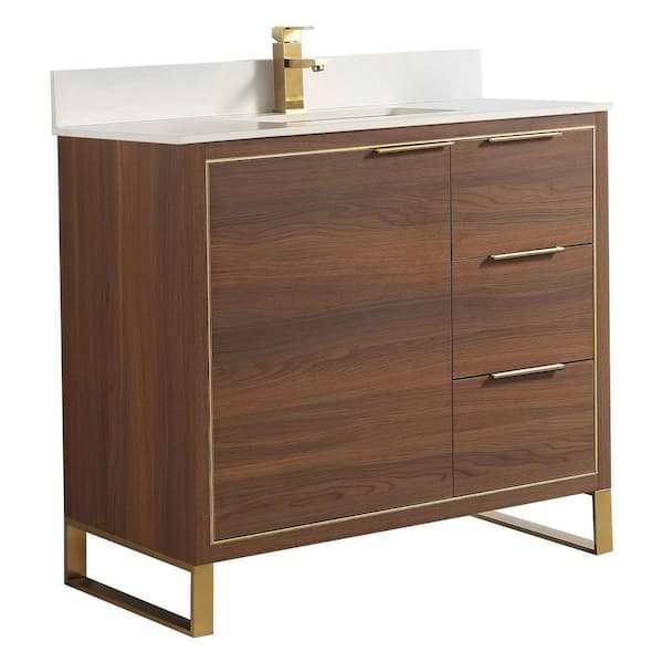FINE FIXTURES Opulence 36 in. W x 18 in. D x 33.5 in. H Bath Vanity in Walnut Ebony with White Single sink Top