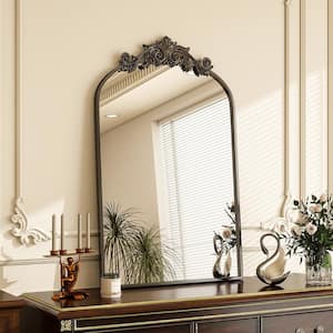 24 in. W x 38 in. H Arched Black Aluminum Alloy Framed Decorative Wall Mirror