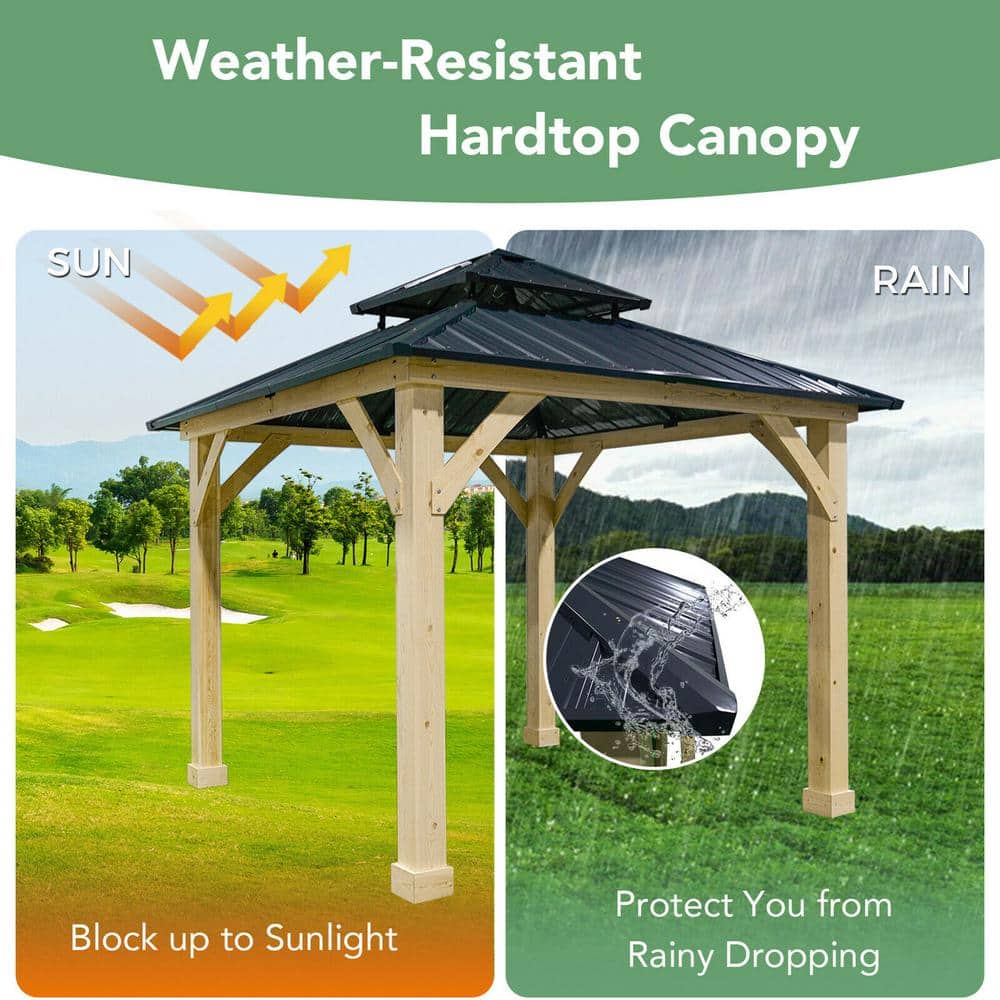 10'x10' Gray Steel Roof Solid Wood Frame Patio Gazebo