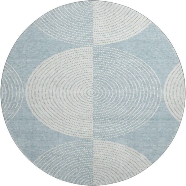 Mayfield Premium Machine Washable Abstract AMF2275 Denim 8 ft. x 8 ft. Round Rug