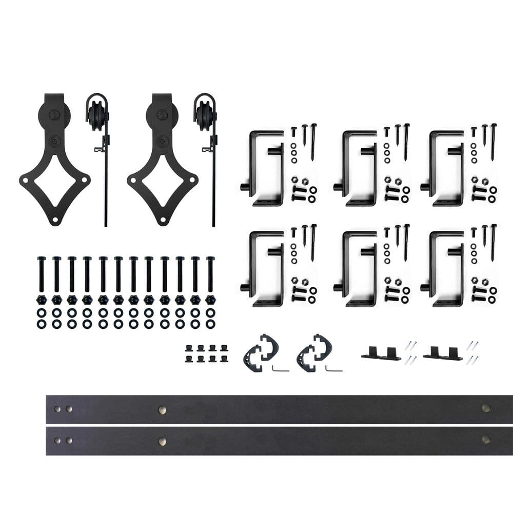 7.5 ft./90 in. Black Rustic Double Track Bypass U-Shape Sliding Barn Door Hardware Kit - Diamond Design Roller price history on PriceWatchPro