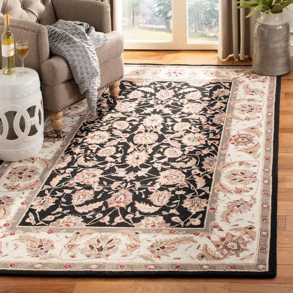 Chelsea Black Doormat 2 ft. x 3 ft. Floral Speckled Border Area Rug