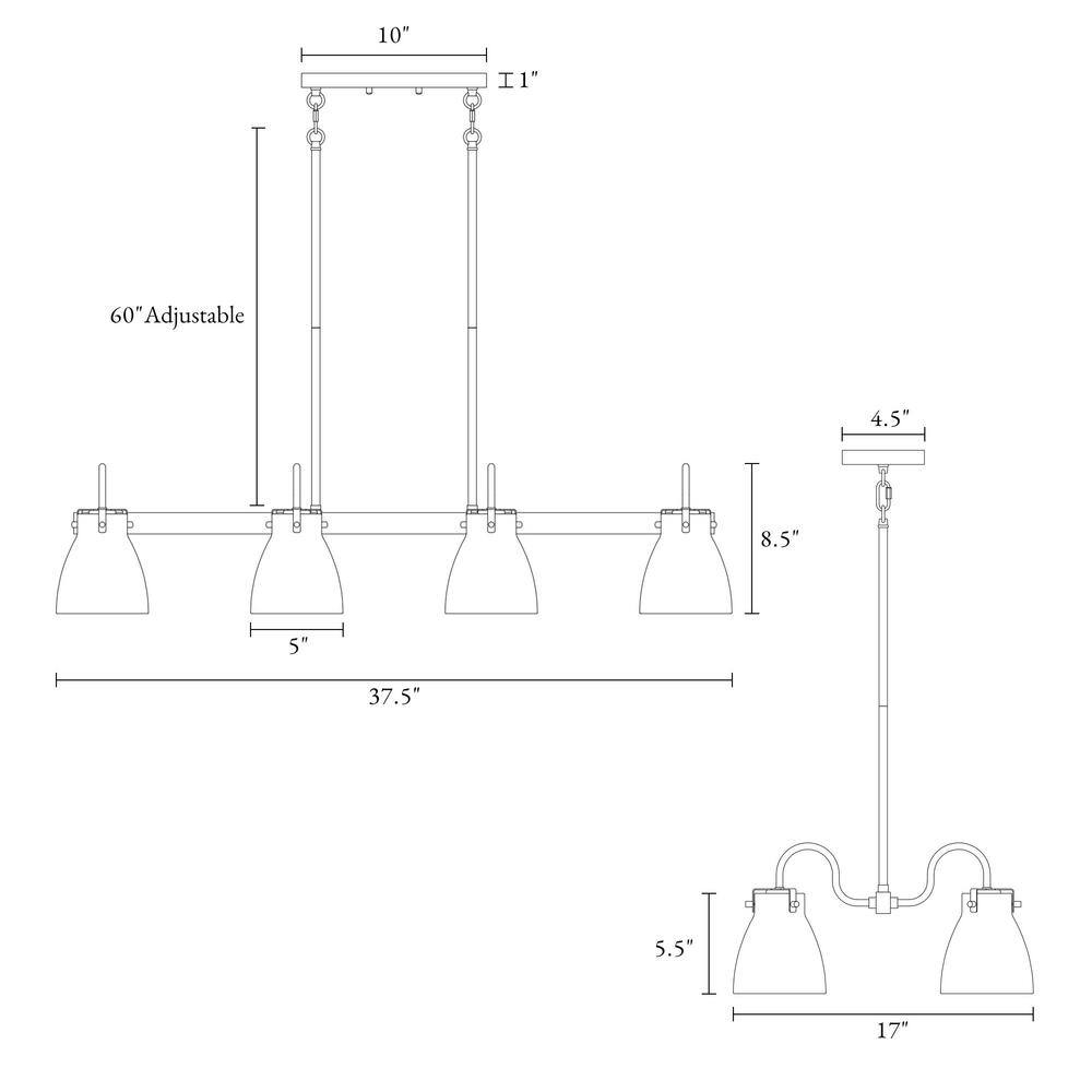 Dawn Industrial 8-Light Matte Black and Brass Kitchen Island Chandelier