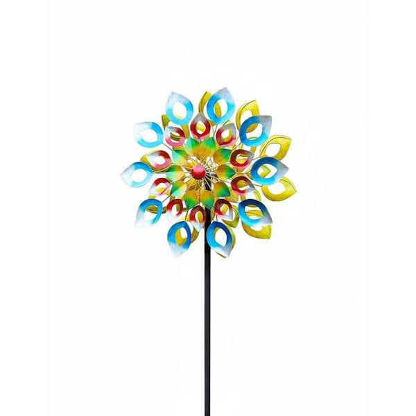 84 in. H Metal Garden Solar Wind Spinner, Sun Outdoor Wind Sculpture Yard Art Decor for Patio