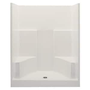 Everyday 60 in. x 35 in. x 72 in. 1-Piece Shower Stall with 2 Seats and Center Drain in Bone