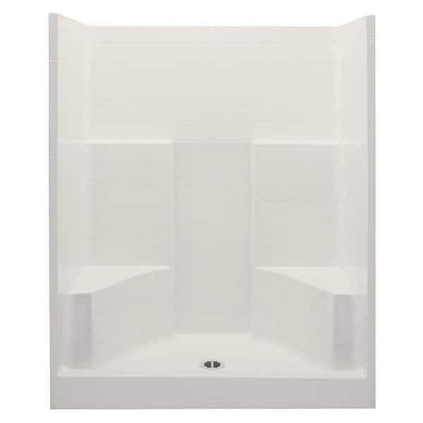 Aquatic Everyday 60 in. x 35 in. x 72 in. 1-Piece Shower Stall with 2 Seats and Center Drain in Bone