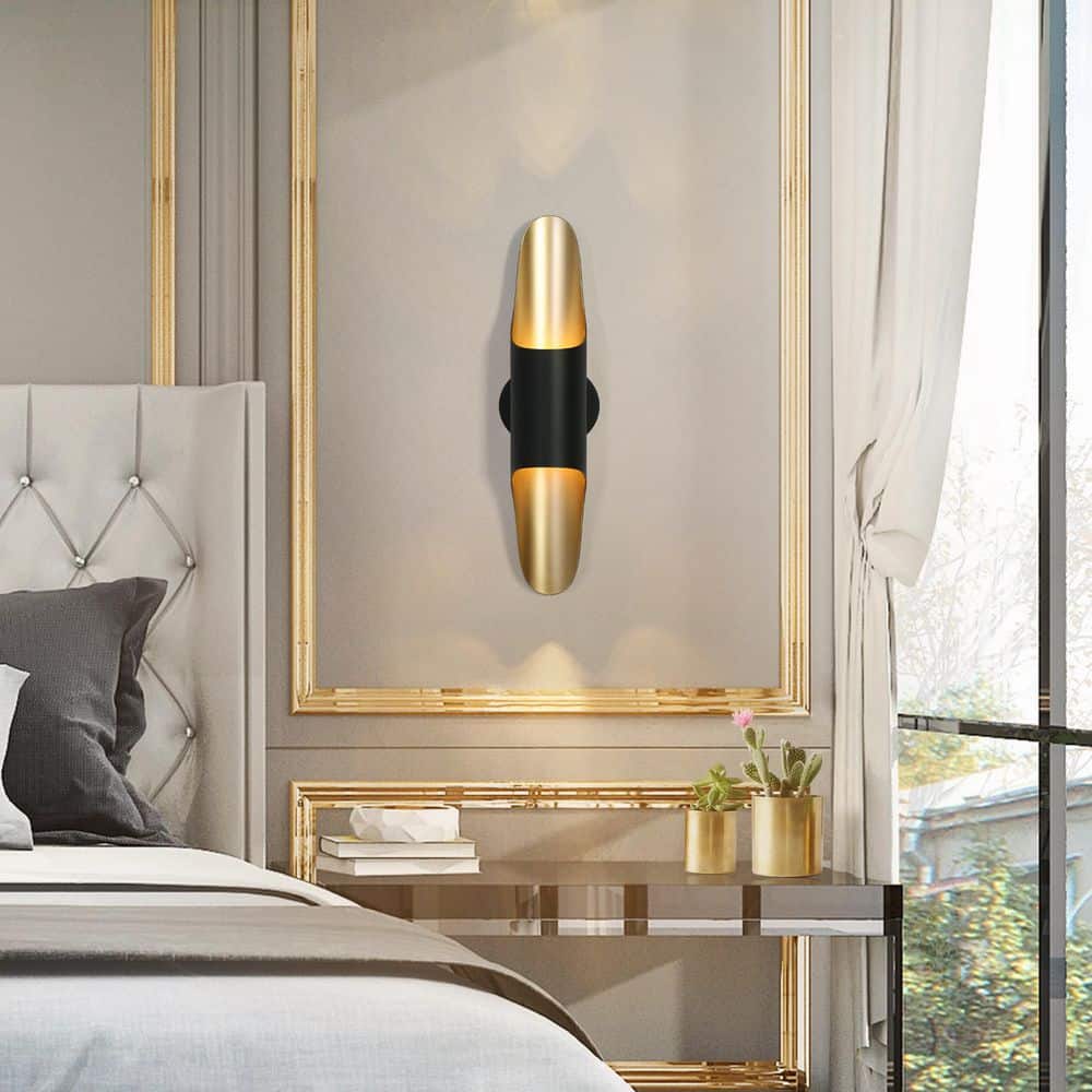 4.3 in. 2-Light Transitional Black and Gold Wall Sconce with Metal Shades price history on PriceWatchPro
