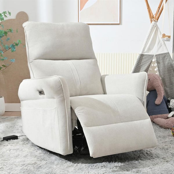 30 in. Gray Fabric 270° Swivel Power Swivel Rocker Recliner Chair, Electric Adjustable, Compact for Small Spaces