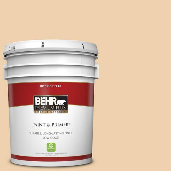 BEHR PREMIUM PLUS 5 gal. #MQ3-43 Ceramic Beige Flat Low Odor Interior Paint & Primer