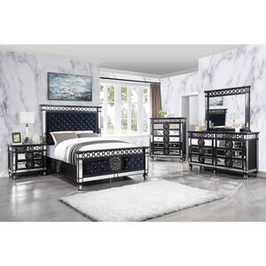 Varian II Blue Wood Frame Eastern King Panel Bed with Button Tufted