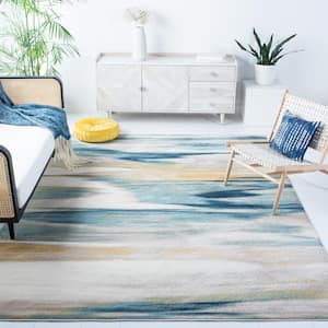 Skyler Beige/Navy 9 ft. x 12 ft. Abstract Area Rug