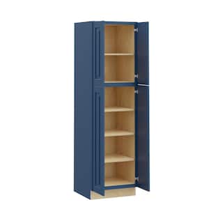 Grayson Mythic Blue Painted Plywood Shaker AssembledUtility Pantry Kitchen Cabinet Sft Cls 24 in W x 24 in D x 84 in H