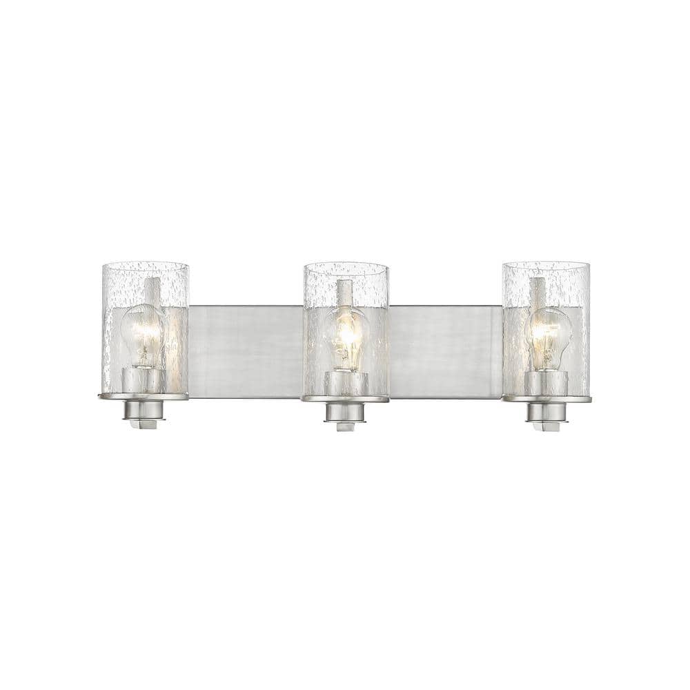 Beckett 3-Light Brushed Nickel Vanity with Clear Seedy Glass Shades