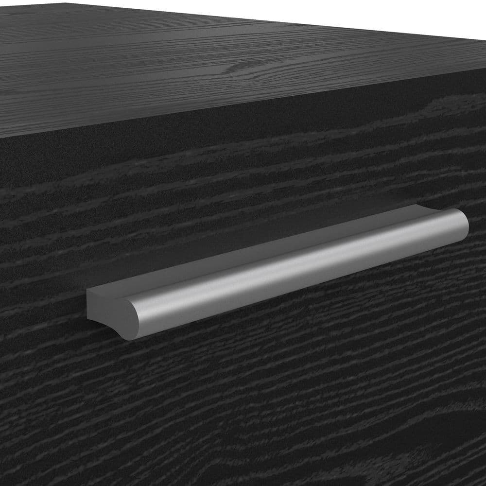 Black Woodgrain 2-Drawer Nightstand with Metal Handles