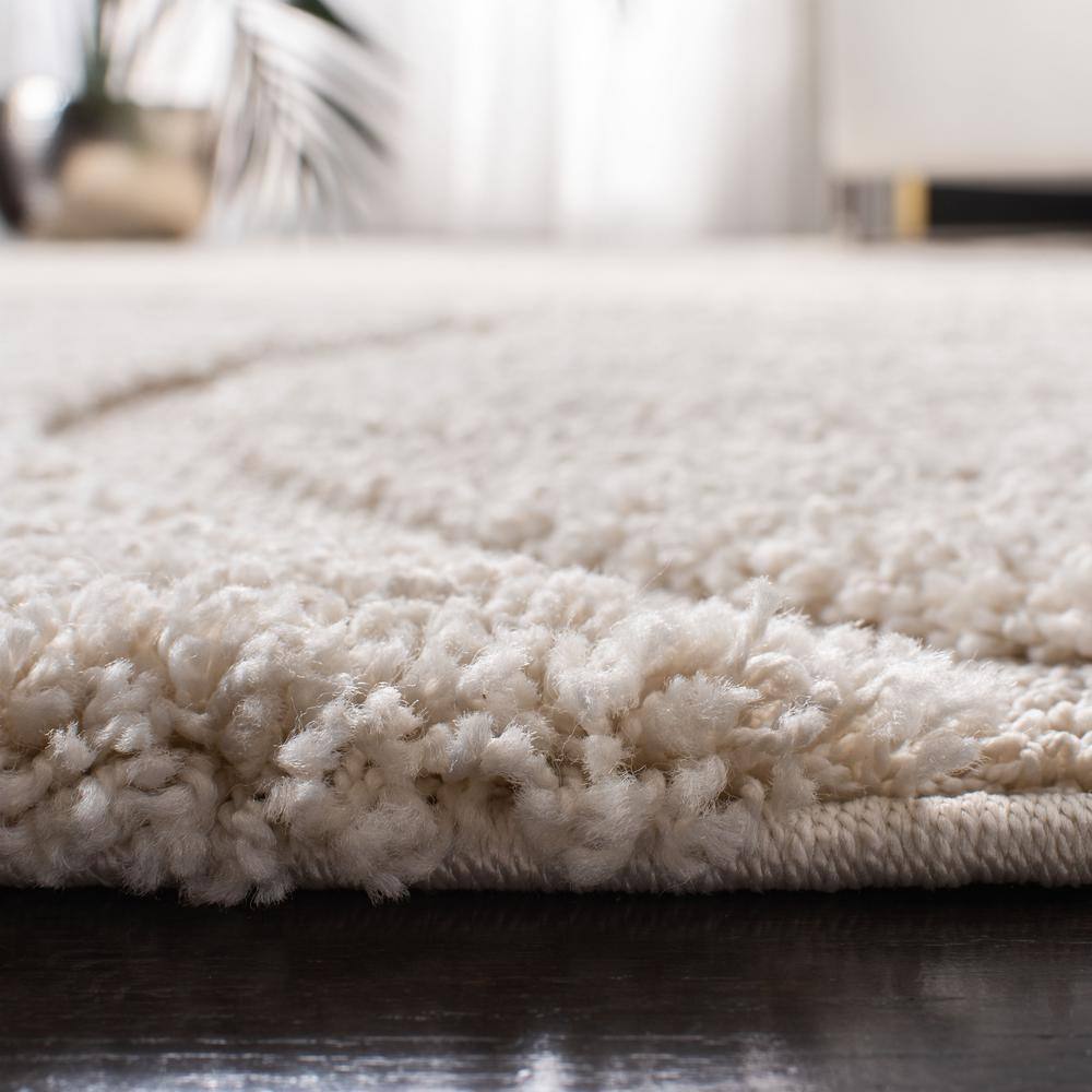 Cream Beige Rectangular Shag 6' x 9' Synthetic Rug