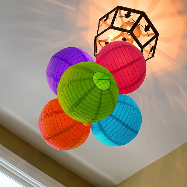 Lumabase 10 in. Round Multi Color Paper Lanterns (5-Count)