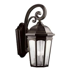 Courtyard 3-Light Rubbed Bronze Outdoor Hardwired Wall Lantern Sconce with No Bulbs Included (1-Pack)