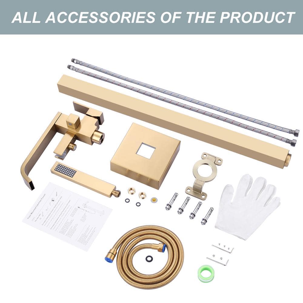 Gold Single Handle Floor Mounted Tub Filler with Handshower
