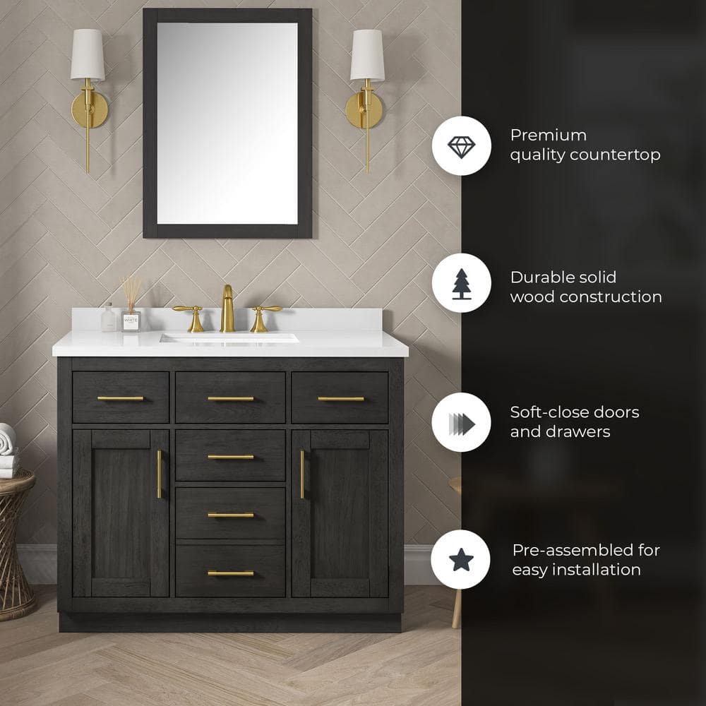 Bailey 42" Matte Black Wood Vanity with White Quartz Top