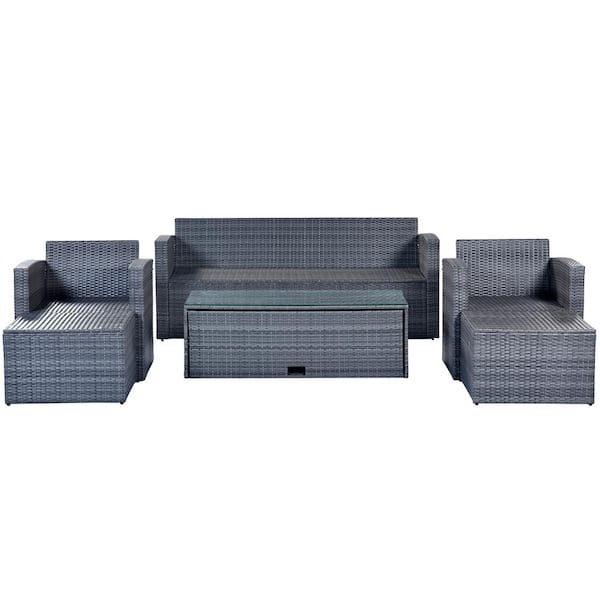 Utopia 4niture Magnus Wicker PE Rattan Outdoor Sectional Set with Coffee Table and Light Gray Cushions (Set of 6)