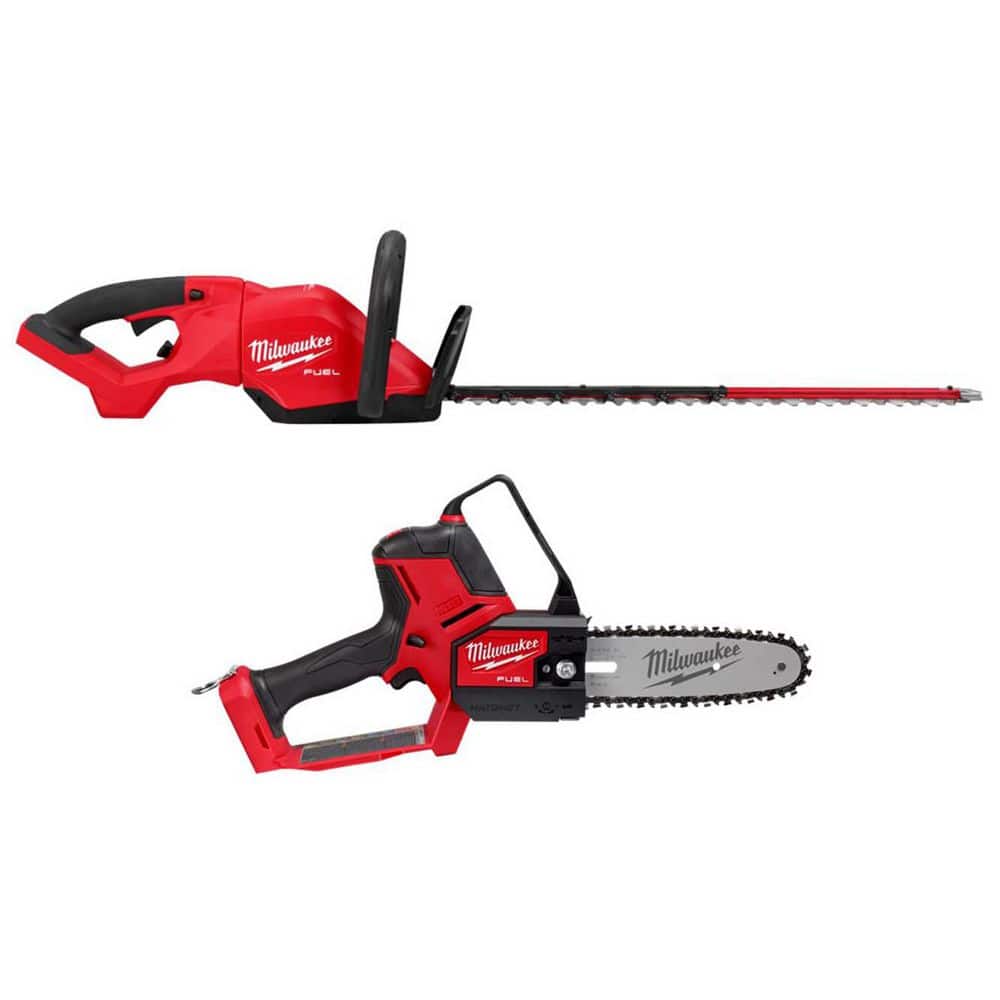 Milwaukee M18 FUEL 18V 24 in. Brushless Cordless Battery Powered Hedge Trimmer with 8 in. Hatchet Pruning Mini Chainsaw