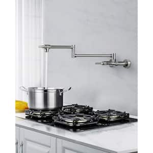 Wall Mounted Pot Filler with Double Joint Swing Arm and Hot And Cold Water in Brushed Nickel