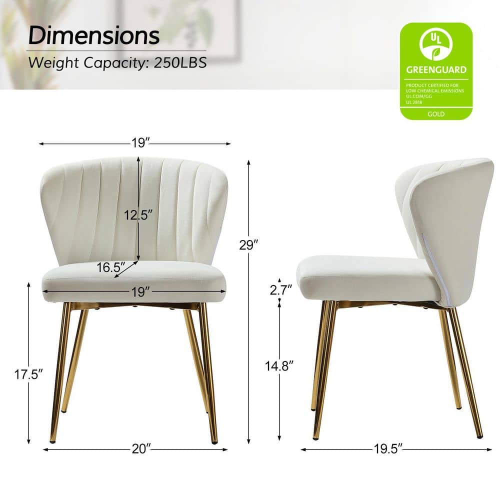 Ivory Velvet Upholstered Wingback Side Chair with Gold Metal Legs