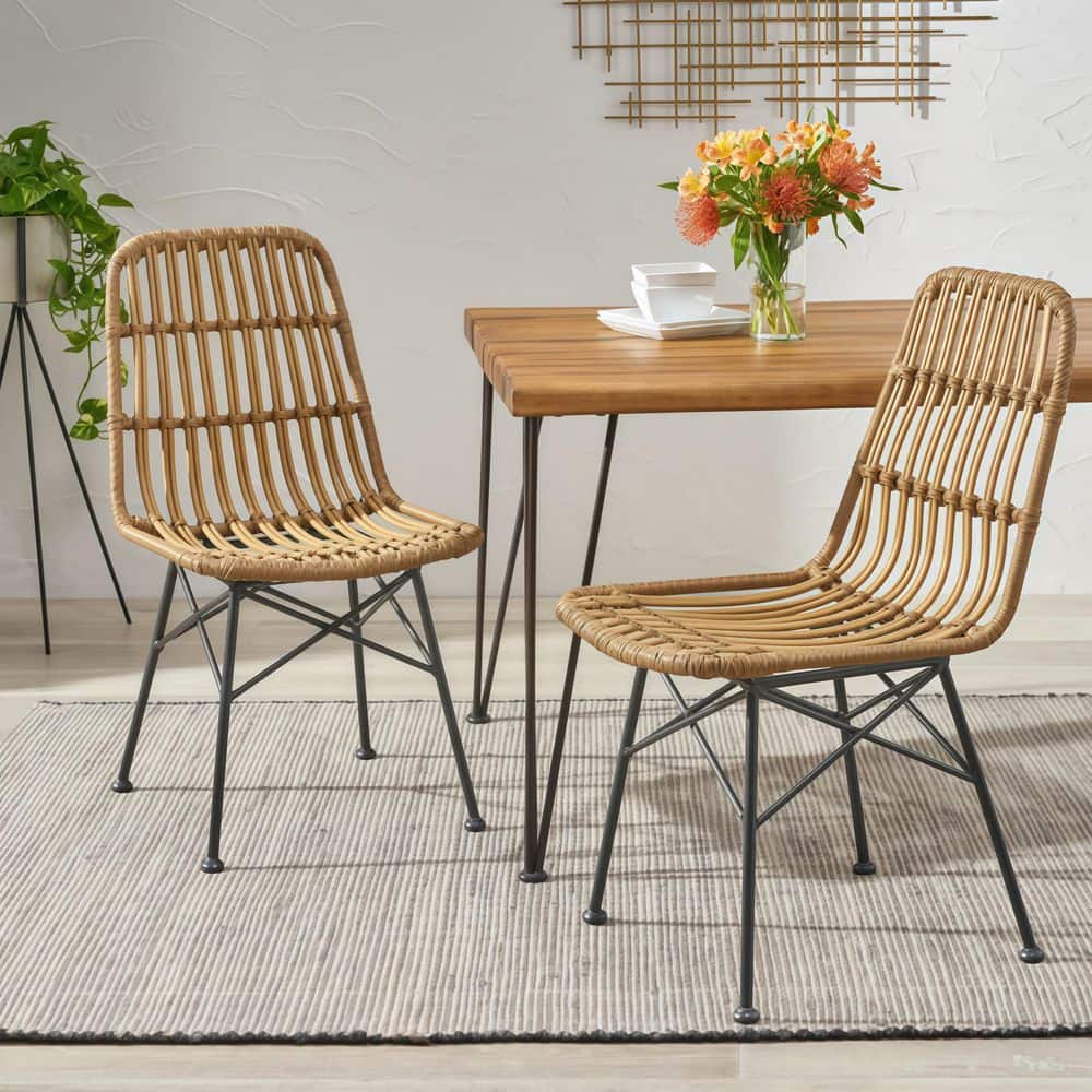 2 Pack Stackable Outdoor Rattan Dining Chairs, Minimalist Patio Side Chairs for Backyard, Porch, Garden, Light Brown price history on PriceWatchPro