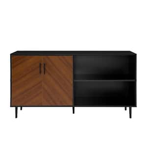 58 in. Solid Black Composite TV Stand 69 in. with Doors