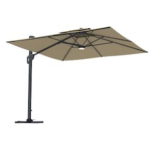 10 ft. Aluminum Cantilever with Bluetooth Speaker Atmosphere Lamp Offset Outdoor Patio Umbrella in Taupe for Garden