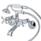 Wall-Mount Adjustable Centers 3-Handle Claw Foot Tub Faucet with Hand Shower in Chrome