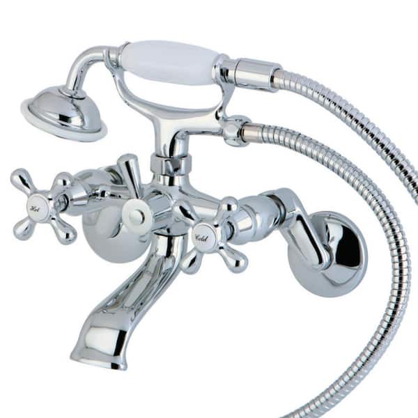 Kingston Brass Wall-Mount Adjustable Centers 3-Handle Claw Foot Tub Faucet with Hand Shower in Chrome