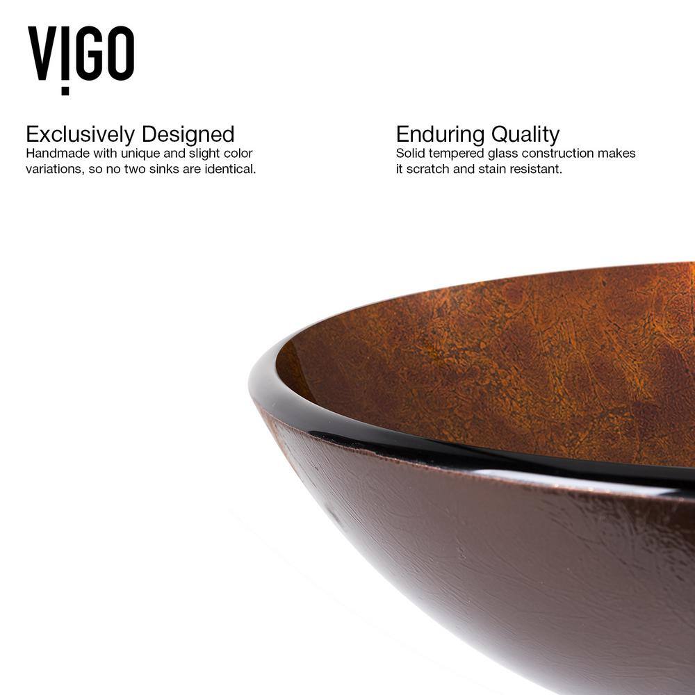 Russet Brown Round Glass Vessel Sink with Antique Bronze Faucet