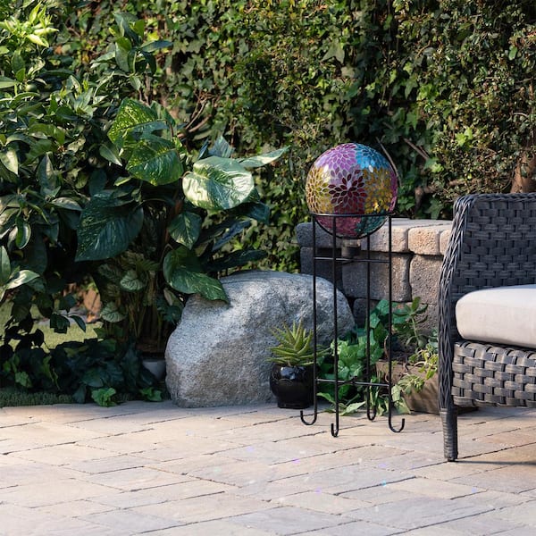 10 in. Diameter Indoor/Outdoor Glass Mosaic Gazing Globe Yard Decoration, Mosaic Leaves Design