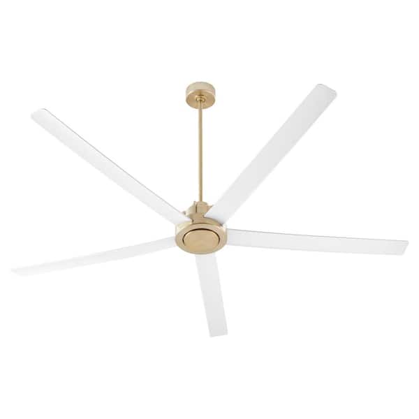 quorum Revel 80 in. 5-Blade in Aged Brass with Studio White Blade Ceiling Fan