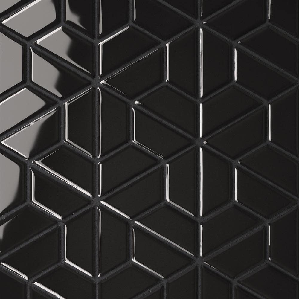 Sample-Le Cafe Black 4 in. x 5 in. Half Hexagon Gloss Porcelain Mosaic Tile price history on PriceWatchPro