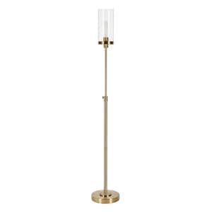 66 in. Gold 1 1-Way (On/Off) Torchiere Floor Lamp for Living Room with Glass Drum Shade