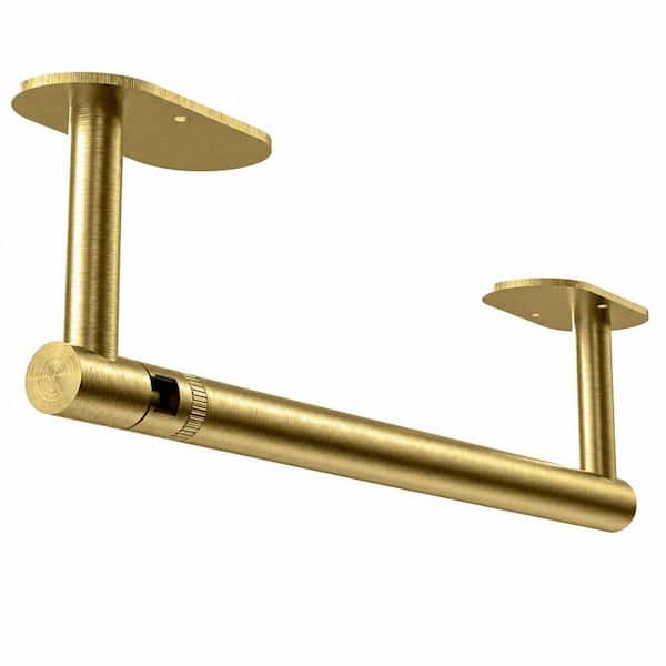 Brushed Gold Stainless Steel Paper Towel Holder Under Cabinet, Wall Mounted or Adhesive, Round Base Paper Towel Rack