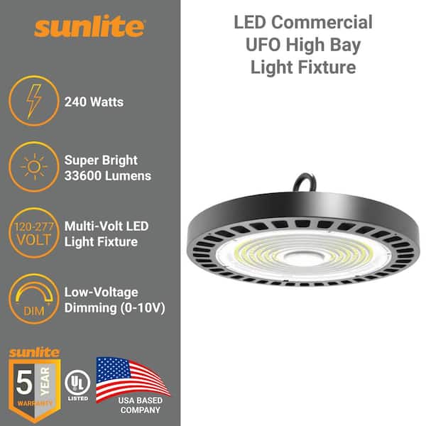 Sunlite 12.6 in. 450 Watt Equivalent Integrated LED Dimmable Black High Bay Light, 5000K