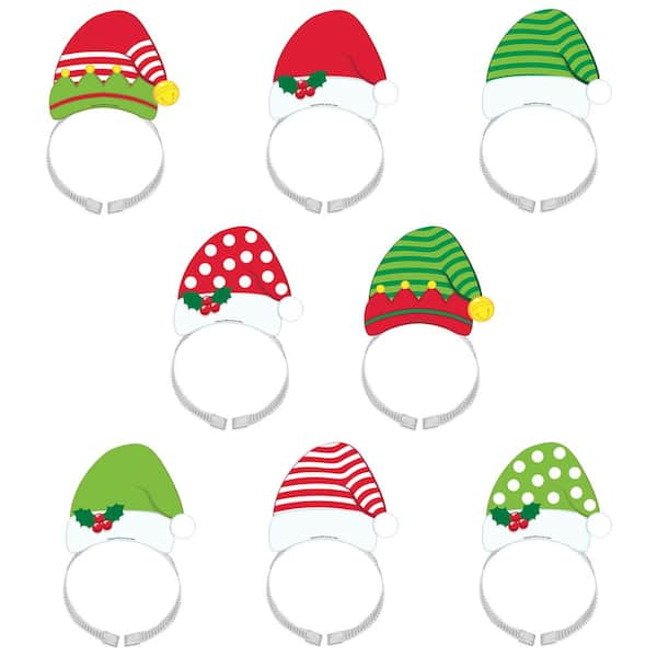 Amscan 8 in. x 4.5 in. Santa and Elf Christmas Headbands (8-Count, 2-Pack)