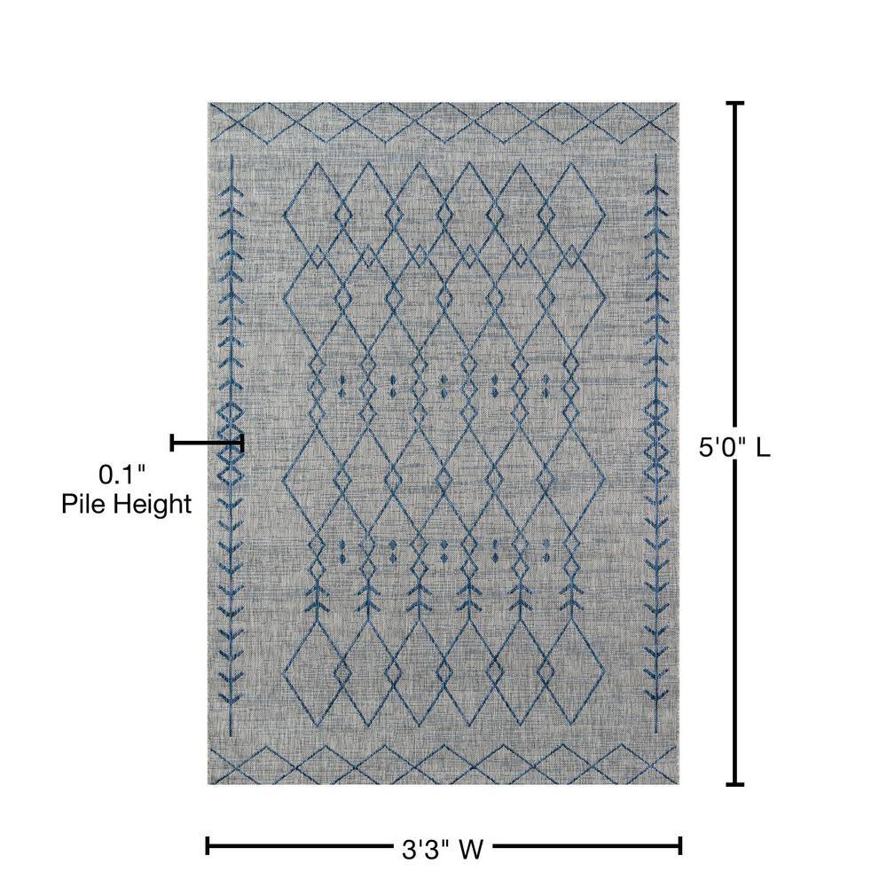 Reversible Easy-Care Geometric Gray Synthetic Rug 3x5