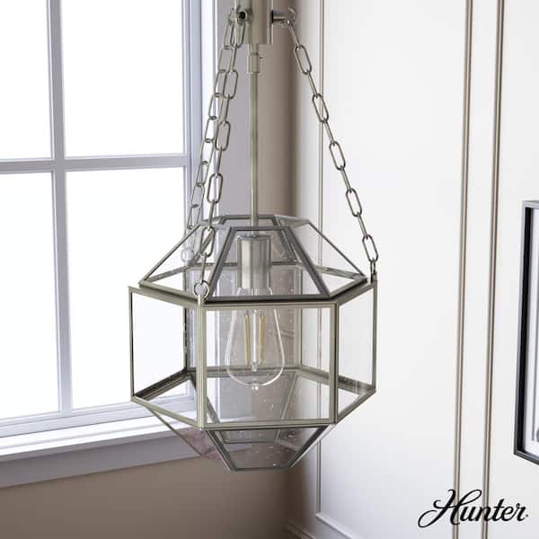 Hunter Indria 1-Light Brushed Nickel Island Pendant Light with Clear Seeded Glass Shade Kitchen Light