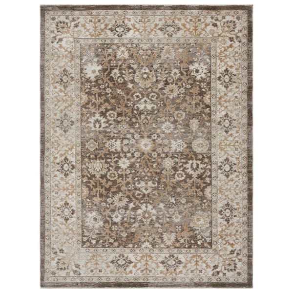 Hazel 8 ft. x 10 ft. Brown/Ivory Floral Medallion Area Rug