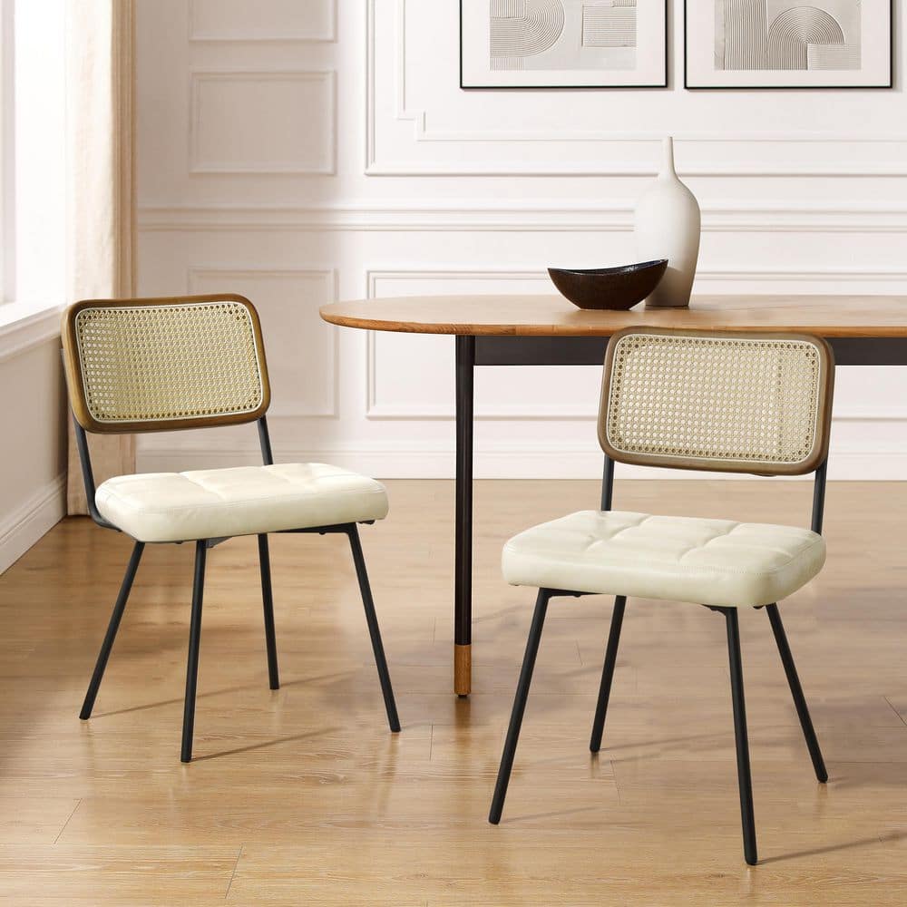 Art Leon SIASY White Faux Leather Accent Cane Side Chair Set of 2