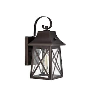 13.25 in. Outdoor Oil Rubbed Bronze Motion Sensing Wall Sconce with Clear Seeded Glass Shade